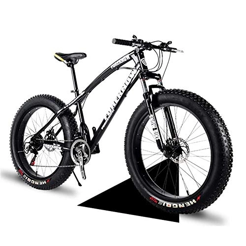 Fat Tyre Bike : NENGGE 24 Inch Mountain Trail Bike with Fat Tire, Adults Men Women Hardtail Mountain Bikes with Front Suspension Mechanical Disc Brakes, Anti-Slip Carbon Steel Mountain Bicycle, Black, 7 Speed
