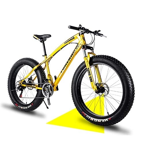 Fat Tyre Bike : NENGGE 24 Inch Mountain Trail Bike with Fat Tire, Adults Men Women Hardtail Mountain Bikes with Front Suspension Mechanical Disc Brakes, Anti-Slip Carbon Steel Mountain Bicycle, Gold, 27 Speed