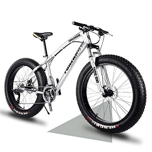 Fat Tyre Bike : NENGGE 24 Inch Mountain Trail Bike with Fat Tire, Adults Men Women Hardtail Mountain Bikes with Front Suspension Mechanical Disc Brakes, Anti-Slip Carbon Steel Mountain Bicycle, Silver, 24 Speed