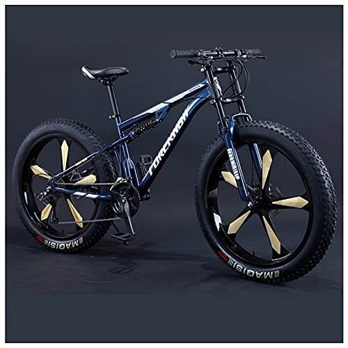 Fat Tyre Bike : NENGGE 26 Inch Fat Tire Hardtail Mountain Bike for Men and Women, Dual-Suspension Adult Mountain Trail Bikes, All Terrain Bicycle with Adjustable Seat & Dual Disc Brake, 27 Speed, Blue 5 Spoke