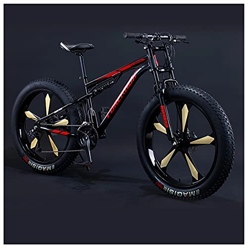 Fat Tyre Bike : NENGGE 26 Inch Fat Tire Hardtail Mountain Bike for Men and Women, Dual-Suspension Adult Mountain Trail Bikes, All Terrain Bicycle with Adjustable Seat & Dual Disc Brake, 30 Speed, Black 5 Spoke
