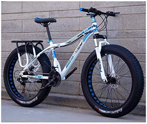 Fat Tyre Bike : NENGGE 26 Inch Fat Tire Off-road Mountain Bike Super Thick 4.0 Tire 21 / 24 / 27Speed High Carbon Steel Frame Full Suspension Disc Brake Adult Men and Women Hard Tail Bicycle (Color : Blue)