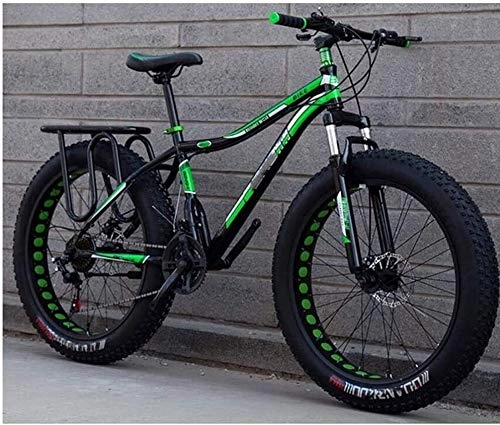Fat Tyre Bike : NENGGE 26 Inch Fat Tire Off-road Mountain Bike Super Thick 4.0 Tire 21 / 24 / 27Speed High Carbon Steel Frame Full Suspension Disc Brake Adult Men and Women Hard Tail Bicycle (Color : Green)