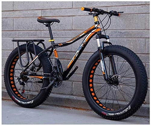 Fat Tyre Bike : NENGGE 26 Inch Fat Tire Off-road Mountain Bike Super Thick 4.0 Tire 21 / 24 / 27Speed High Carbon Steel Frame Full Suspension Disc Brake Adult Men and Women Hard Tail Bicycle (Color : Orange)