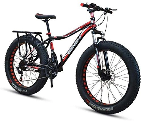 Fat Tyre Bike : NENGGE 26 Inch Fat Tire Off-road Mountain Bike Super Thick 4.0 Tire 21 / 24 / 27Speed High Carbon Steel Frame Full Suspension Disc Brake Adult Men and Women Hard Tail Bicycle (Color : Red)