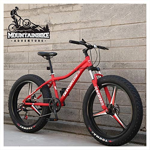 Fat Tyre Bike : NENGGE 26 Inch Hardtail Mountain Bike Fat Tire Mountain Trail Bike for Adults Men Women, Mechanical Disc Brakes Mountain Bicycle with Front Suspension, High-carbon Steel, 3 Spoke Red, 27 Speed