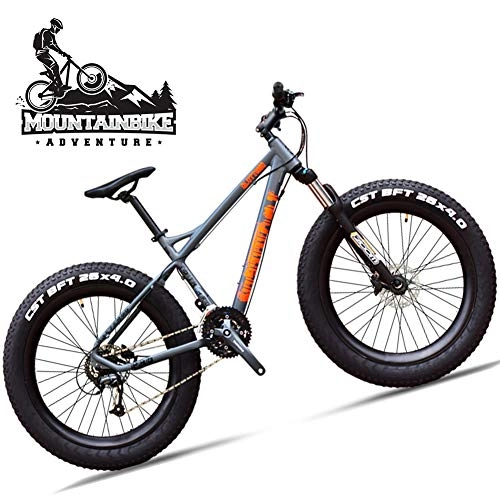 Fat Tyre Bike : NENGGE 26 Inch Hardtail Mountain Bike with Fat Tire for Adults Men and Women, Front Suspension Anti-Slip Mountain Trail Bike 27-Speed Hydraulic Disc Brake All Terrain Mountain Bicycle, Gray
