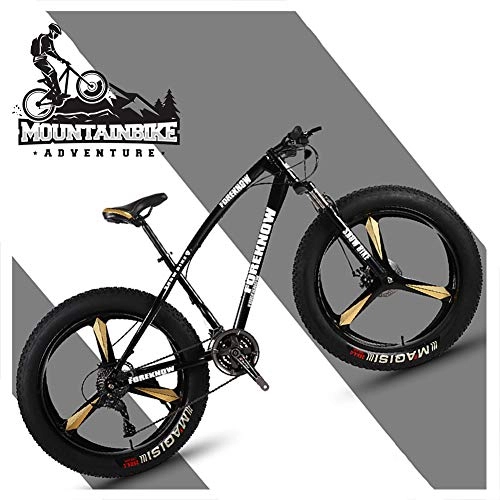 Fat Tyre Bike : NENGGE 26 Inch Hardtail Mountain Bikes with Fat Tire for Adults Men Women, Mountain Trail Bike with Front Suspension Disc Brakes, High-Carbon Steel Mountain Bicycle, Black 3 Spoke, 21 Speed