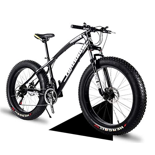 Fat Tyre Bike : NENGGE 26 Inch Hardtail Mountain Bikes with Fat Tire for Adults Men Women, Mountain Trail Bike with Front Suspension Disc Brakes, High-Carbon Steel Mountain Bicycle, Black Spoke, 21 Speed