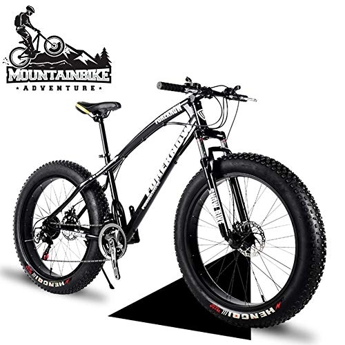 Fat Tyre Bike : NENGGE 26 Inch Hardtail Mountain Bikes with Fat Tire for Adults Men Women, Mountain Trail Bike with Front Suspension Disc Brakes, High-Carbon Steel Mountain Bicycle, Black Spoke, 24 Speed