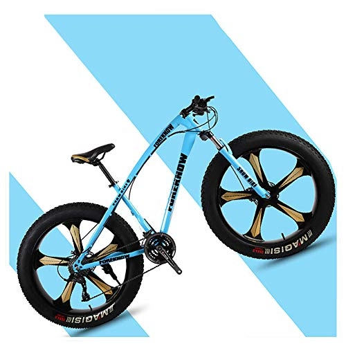 Fat Tyre Bike : NENGGE 26 Inch Hardtail Mountain Bikes with Fat Tire for Adults Men Women, Mountain Trail Bike with Front Suspension Disc Brakes, High-Carbon Steel Mountain Bicycle, Blue 5 Spoke, 21 Speed