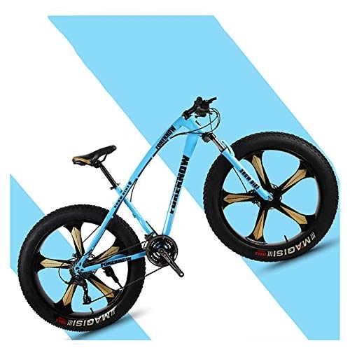 Fat Tyre Bike : NENGGE 26 Inch Hardtail Mountain Bikes with Fat Tire for Adults Men Women, Mountain Trail Bike with Front Suspension Disc Brakes, High-Carbon Steel Mountain Bicycle, Blue 5 Spoke, 7 Speed