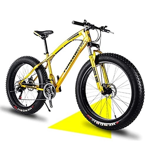 Fat Tyre Bike : NENGGE 26 Inch Hardtail Mountain Bikes with Fat Tire for Adults Men Women, Mountain Trail Bike with Front Suspension Disc Brakes, High-Carbon Steel Mountain Bicycle, Gold Spoke, 21 Speed