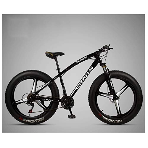 Fat Tyre Bike : NENGGE 26 Inch Mountain Bicycle, High-carbon Steel Frame Fat Tire Mountain Trail Bike, Men's Womens Hardtail Mountain Bike with Dual Disc Brake, Black, 30 Speed 3 Spoke
