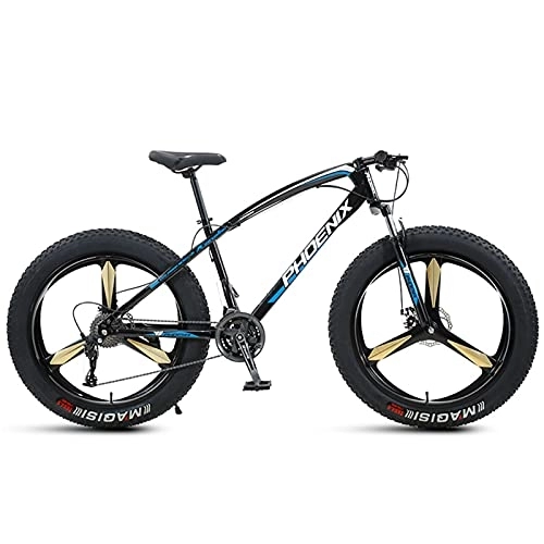 Fat Tyre Bike : NENGGE 26 Inch Mountain Bike for Boys, Girls, Mens and Womens, Adult Fat Tire Mountain Bicycle, Carbon Steel Beach Snow Outdoor Bike, Hardtail, Disc Brakes, Blue 3 Spoke, 24 Speed