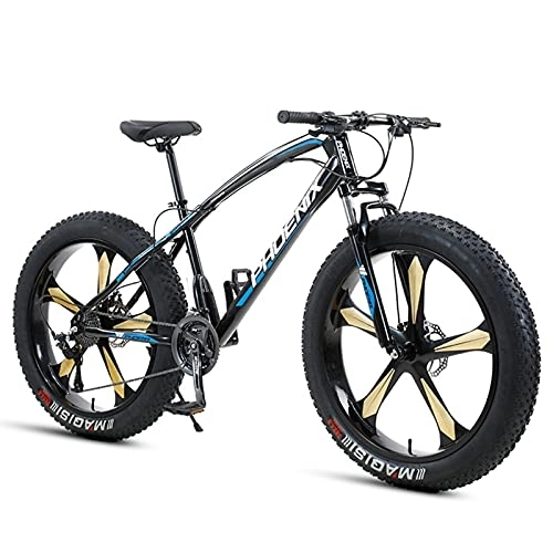 Fat Tyre Bike : NENGGE 26 Inch Mountain Bike for Boys, Girls, Mens and Womens, Adult Fat Tire Mountain Bicycle, Carbon Steel Beach Snow Outdoor Bike, Hardtail, Disc Brakes, Blue 5 Spoke, 30 Speed