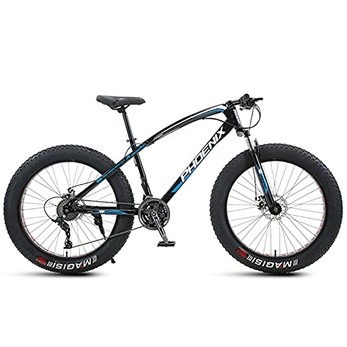Fat Tyre Bike : NENGGE 26 Inch Mountain Bike for Boys, Girls, Mens and Womens, Adult Fat Tire Mountain Bicycle, Carbon Steel Beach Snow Outdoor Bike, Hardtail, Disc Brakes, Blue Spoke, 24 Speed