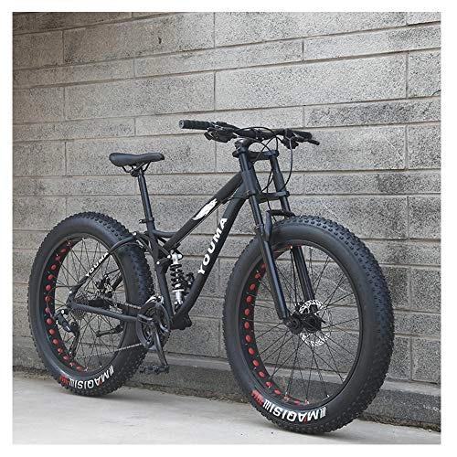 Fat Tyre Bike : NENGGE 26 Inch Mountain Bikes, Adult Boys Girls Fat Tire Mountain Trail Bike, Dual Disc Brake Bicycle, High-carbon Steel Frame, Anti-Slip Bikes, Black, 21 Speed