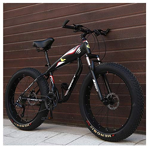 Fat Tyre Bike : NENGGE 26 Inch Mountain Bikes, Fat Tire Hardtail Mountain Bike, Aluminum Frame Alpine Bicycle, Mens Womens Bicycle with Front Suspension, Black, 24 Speed Spoke