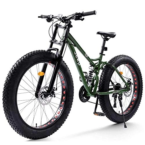 Fat Tyre Bike : NENGGE 26 Inch Mountain Bikes with Dual-Suspension for Adults Men Women, Fat Tire Anti-Slip Mechanical Disc Brakes Mountain Bicycle, All Terrain High-carbon Steel Bike, Green, 27 Speed