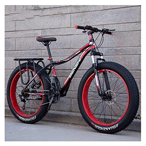 Fat Tyre Bike : NENGGE Adult Fat Tire Mountain Bikes, Dual Disc Brake Hardtail Mountain Bike, Front Suspension Bicycle, Women All Terrain Mountain Bike, Red A, 26 Inch 27 Speed