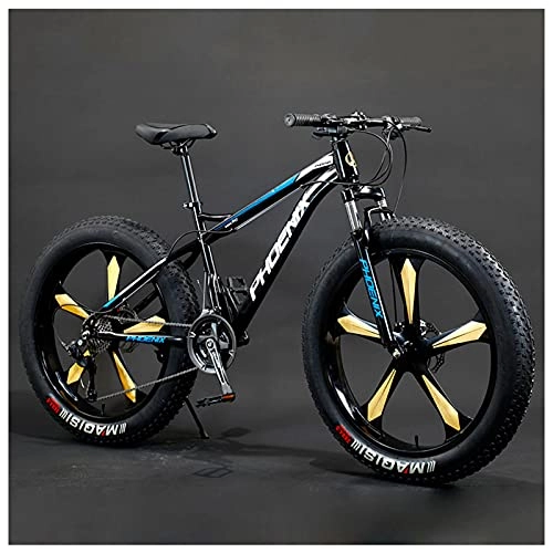 Fat Tyre Bike : NENGGE Adult Mountain Bike, 26-Inch Wheels, Mens, Womens Steel Frame, Fat Tire Mountain Bikes Hardtail Mountain Bicycle, Mechanical Disc Brakes, Blue 5 Spoke, 7 Speed