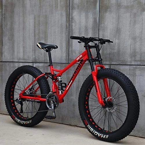 Fat Tyre Bike : NENGGE Adult Mountain Bikes, 24 Inch Fat Tire Hardtail Mountain Bike, Dual Suspension Frame and Suspension Fork All Terrain Mountain Bike, Red, 21 Speed