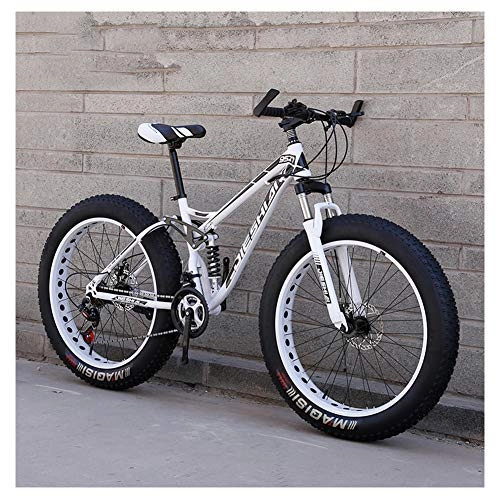 Fat Tyre Bike : NENGGE Adult Mountain Bikes, Fat Tire Dual Disc Brake Hardtail Mountain Bike, Big Wheels Bicycle, High-carbon Steel Frame, New White, 26 Inch 27 Speed