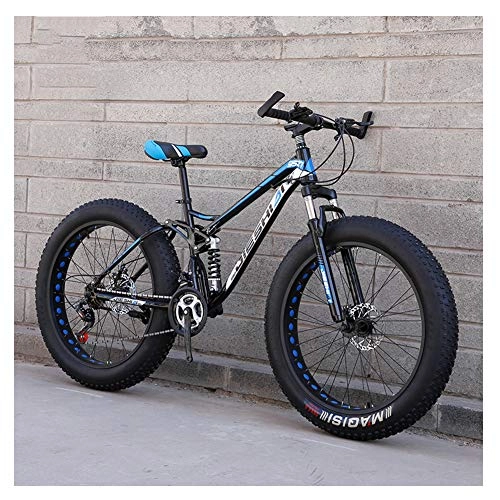 Fat Tyre Bike : NENGGE Adult Mountain Bikes, Fat Tire Dual Disc Brake Hardtail Mountain Bike, Big Wheels Bicycle, High-carbon Steel Frame, NewBlue, 26Inch27Speed