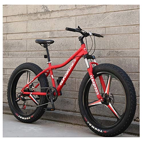 Fat Tyre Bike : NENGGE Adults Mountain Bicycle 26 Inch Fat Tire Hardtail Mountain Trail Bikes with Front Suspension for Men / Women, Mechanical Dual Disc Brakes & Adjustable Seat, 3 Spoke Red, 7 Speed