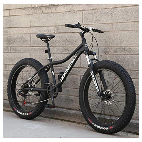 Fat Tyre Bike : NENGGE Adults Mountain Bicycle 26 Inch Fat Tire Hardtail Mountain Trail Bikes with Front Suspension for Men / Women, Mechanical Dual Disc Brakes & Adjustable Seat, Spoke Black, 24 Speed