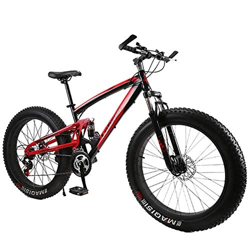 Fat Tyre Bike : NENGGE Dual-Suspension Mountain Bike with Mechanical Disc Brakes, Fat Tire Mountain Trail Bikes for Adults Men Women, High Carbon Steel Mountain Bicycle, Adjustable Seat, Black, 24 Inch 21 S peed