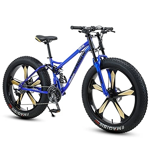 Fat Tyre Bike : NENGGE Fat Tire Bike for Men Women, 26-Inch Wheels, 4-Inch Wide Knobby Tires 7 / 21 / 24 / 27 / 30 Speed Beach Snow Mountain Bicycle, Dual-Suspension & Dual Disc Brake, Blue 5 Spoke, 30 Speed