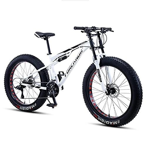 Fat Tyre Bike : NENGGE Fat Tire Hardtail Mountain Bike 24 Inch for Men and Women, Dual-Suspension Adult Mountain Trail Bikes, 21 / 27 Speed All Terrain Bicycle with Adjustable Seat & Dual Disc Brake, White, 27 Speed
