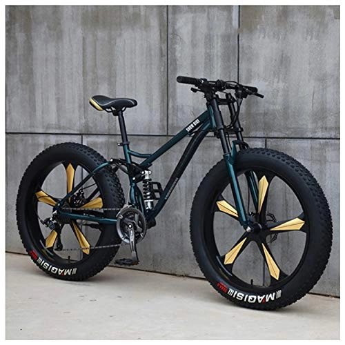 Fat Tyre Bike : NENGGE Fat Tire Hardtail Mountain Bike 26 Inch for Men and Women, Dual-Suspension Adult Mountain Trail Bikes, All Terrain Bicycle with Adjustable Seat & Dual Disc Brake, Cyan 5 Spokes, 21 Speed