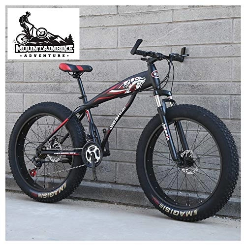 Fat Tyre Bike : NENGGE Fat Tire Hardtail Mountain Bikes with Front Suspension for Adults Men Women, 4" wide tires Anti-Slip Mountain Bicycle, High-carbon Steel Dual Disc Brake Bike, Black1, 24 Inch 27 Speed