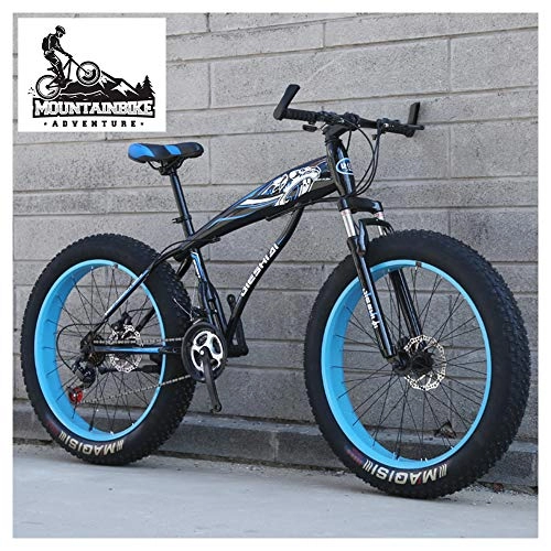 Fat Tyre Bike : NENGGE Fat Tire Hardtail Mountain Bikes with Front Suspension for Adults Men Women, 4" wide tires Anti-Slip Mountain Bicycle, High-carbon Steel Dual Disc Brake Bike, Blue2, 24 Inch 24 Speed