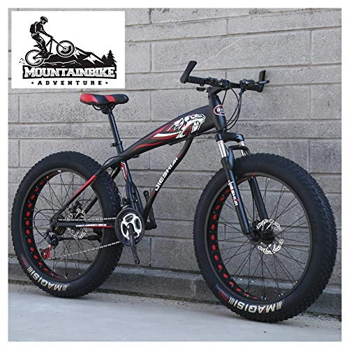 Fat Tyre Bike : NENGGE Fat Tire Hardtail Mountain Bikes with Front Suspension for Adults Men Women, 4" wide tires Anti-Slip Mountain Bicycle, High-carbon Steel Dual Disc Brake Bike, New Black1, 24 Inch 24 Speed