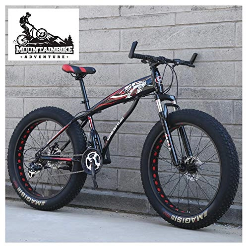 Fat Tyre Bike : NENGGE Fat Tire Hardtail Mountain Bikes with Front Suspension for Adults Men Women, 4" wide tires Anti-Slip Mountain Bicycle, High-carbon Steel Dual Disc Brake Bike, New Black2, 24 Inch 24 Speed