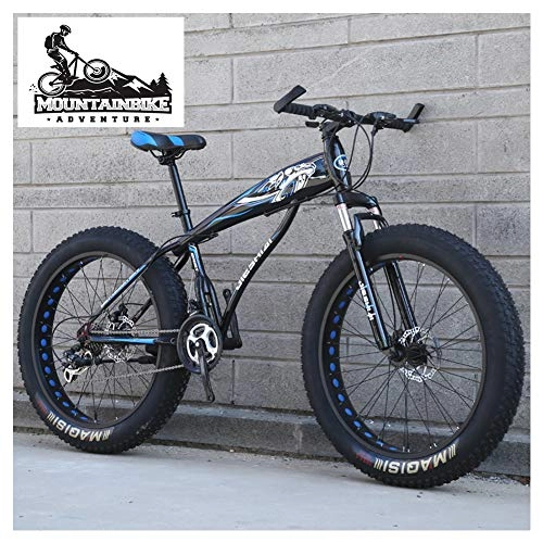 Fat Tyre Bike : NENGGE Fat Tire Hardtail Mountain Bikes with Front Suspension for Adults Men Women, 4" wide tires Anti-Slip Mountain Bicycle, High-carbon Steel Dual Disc Brake Bike, New Blue2, 24 Inch 24 Speed