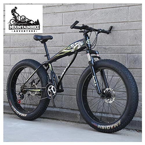 Fat Tyre Bike : NENGGE Fat Tire Hardtail Mountain Bikes with Front Suspension for Adults Men Women, 4" wide tires Anti-Slip Mountain Bicycle, High-carbon Steel Dual Disc Brake Bike, Yellow2, 26 Inch 24 Speed