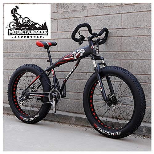 Fat Tyre Bike : NENGGE Hardtail Fat Tire Mountain Bike for Adults, Men Women Mountain Trail Bike with Dual Disc Brake, High-carbon Steel Front Suspension All Terrain Mountain Bicycle, New Black, 26 Inch 7 Speed