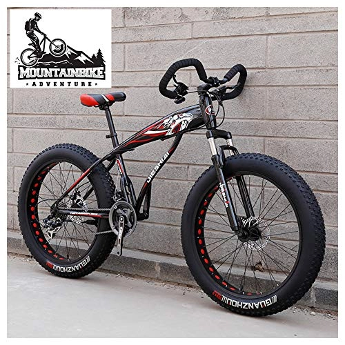 Fat Tyre Bike : NENGGE Hardtail Fat Tire Mountain Bike for Adults, Men Women Mountain Trail Bike with Dual Disc Brake, High-carbon Steel Front Suspension All Terrain Mountain Bicycle, New Red, 24 Inch 24 Speed