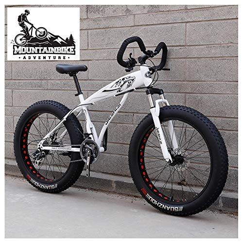 Fat Tyre Bike : NENGGE Hardtail Fat Tire Mountain Bike for Adults, Men Women Mountain Trail Bike with Dual Disc Brake, High-carbon Steel Front Suspension All Terrain Mountain Bicycle, New White, 24 Inch 21 Speed