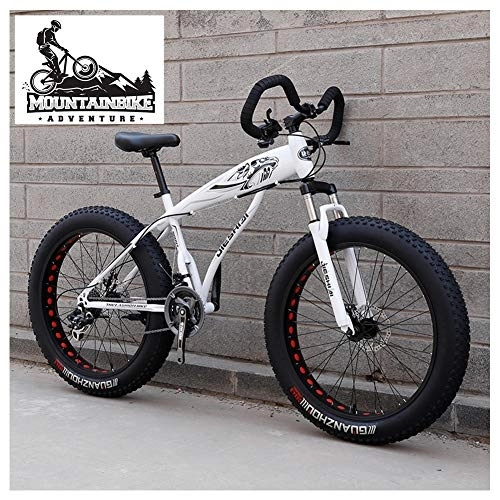 Fat Tyre Bike : NENGGE Hardtail Fat Tire Mountain Bike for Adults, Men Women Mountain Trail Bike with Dual Disc Brake, High-carbon Steel Front Suspension All Terrain Mountain Bicycle, New White, 26 Inch 27 Speed