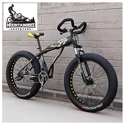 Fat Tyre Bike : NENGGE Hardtail Fat Tire Mountain Bike for Adults, Men Women Mountain Trail Bike with Dual Disc Brake, High-carbon Steel Front Suspension All Terrain Mountain Bicycle, New Yellow, 26 Inch 21 Speed