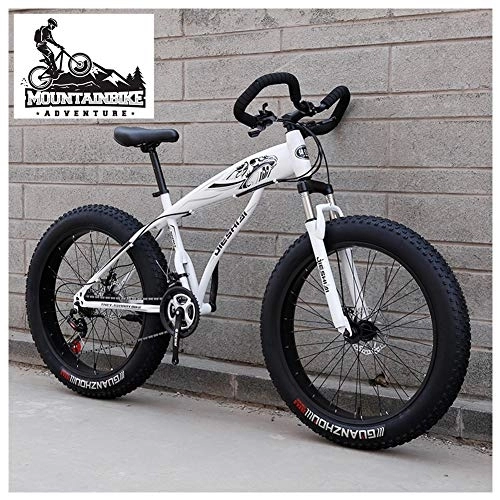 Fat Tyre Bike : NENGGE Hardtail Fat Tire Mountain Bike for Adults, Men Women Mountain Trail Bike with Dual Disc Brake, High-carbon Steel Front Suspension All Terrain Mountain Bicycle, White, 26 Inch 24 Speed