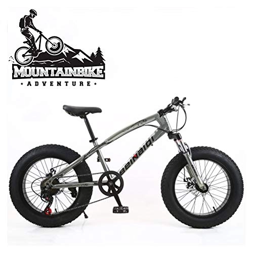 Fat Tyre Bike : NENGGE Hardtail Mountain Bike 20 Inch for Women, Fat Tire Girls Mountain Bicycle with Front Suspension & Mechanical Disc Brakes, High Carbon Steel Frame & Adjustable Seat, Gray, 7 Speed