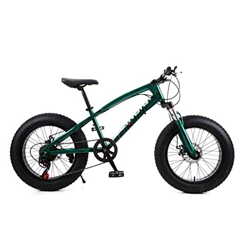 Fat Tyre Bike : NENGGE Hardtail Mountain Bike 20 Inch for Women, Fat Tire Girls Mountain Bicycle with Front Suspension & Mechanical Disc Brakes, High Carbon Steel Frame & Adjustable Seat, Green, 7 Speed