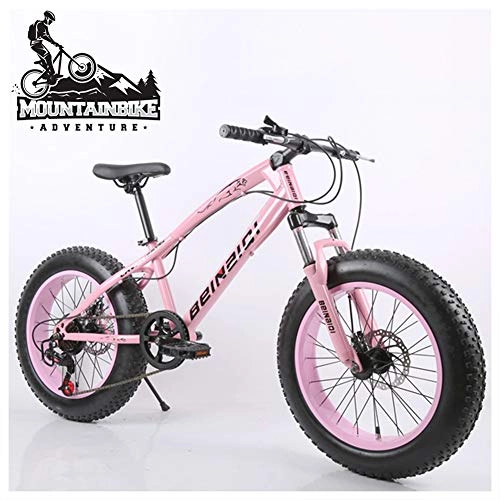 Fat Tyre Bike : NENGGE Hardtail Mountain Bike 20 Inch for Women, Fat Tire Girls Mountain Bicycle with Front Suspension & Mechanical Disc Brakes, High Carbon Steel Frame & Adjustable Seat, Pink, 24 Speed